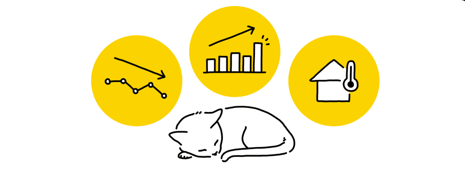眠る猫様と解析アイコンのイラスト